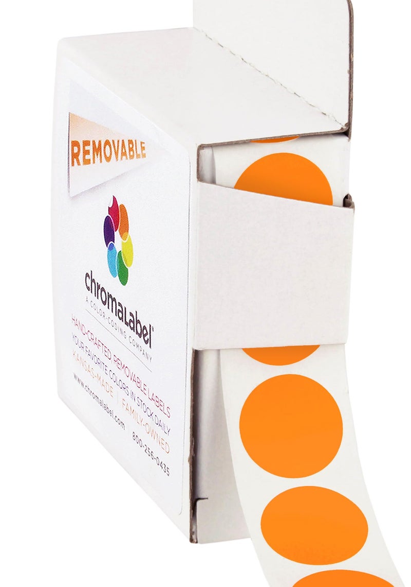 ChromaLabel 3/4 Inch Round Colored Stickers, Removable Sticky Dots for Color Coding - 1000 Labels per Dispenser Box, Orange - Ideal for Arts and Crafts - Image 1